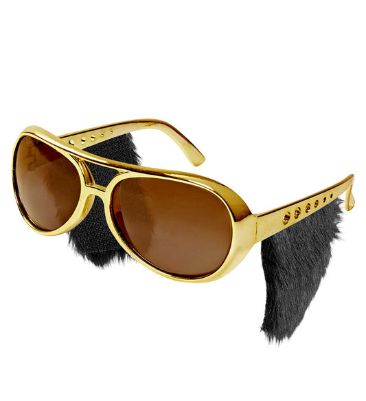 Rock'n'Roll Brille mit schwarzen Koteletten als Fasnachts-Accessoire