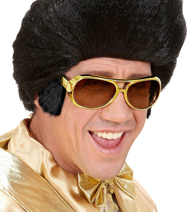 Rock'n'Roll Brille mit schwarzen Koteletten als Fasnachts-Accessoire