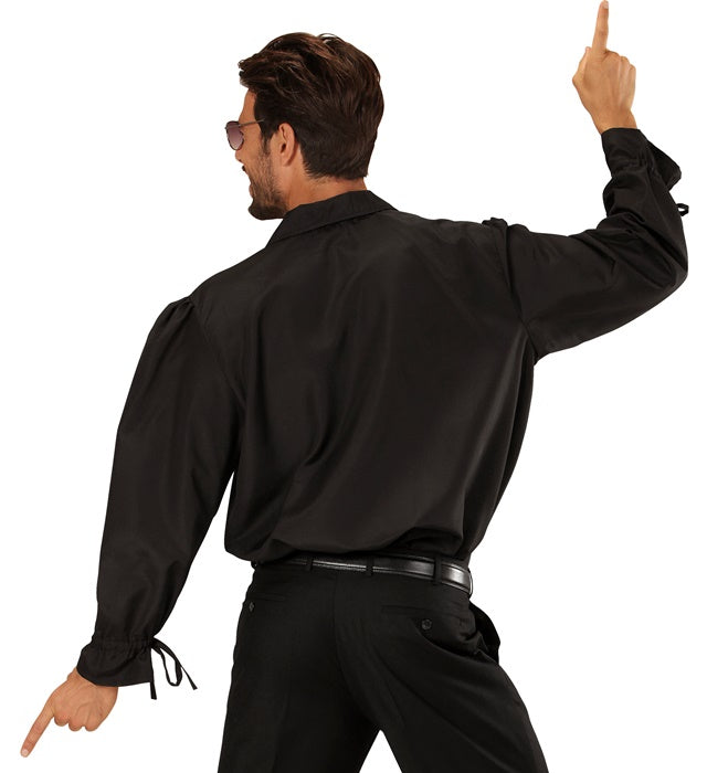 Schwarzes Rüschenshirt mit Rüschenkragen und Ärmeln für Mittelalter- und Gothic-Kostüme