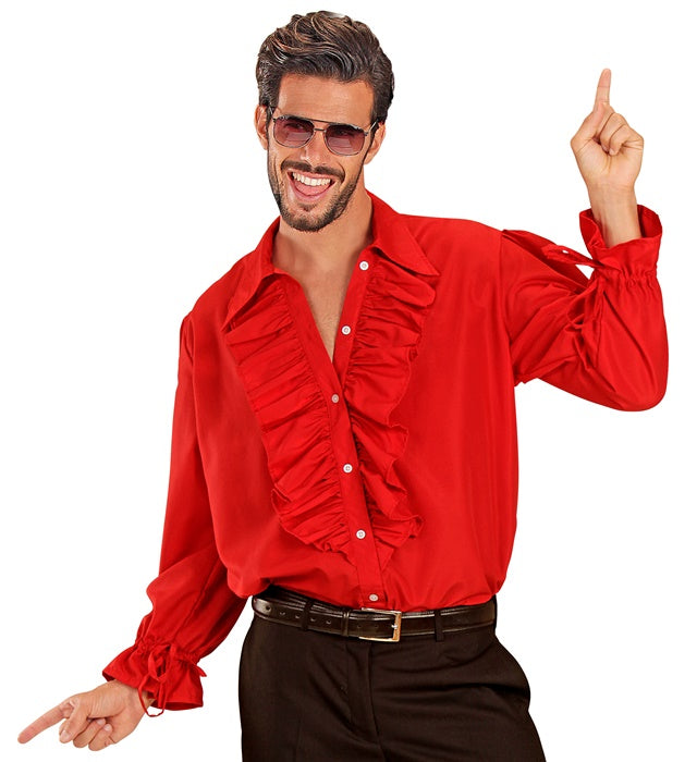 Rotes Rüschenshirt mit langen Ärmeln für Mittelalter- und Gothic-Kostüme