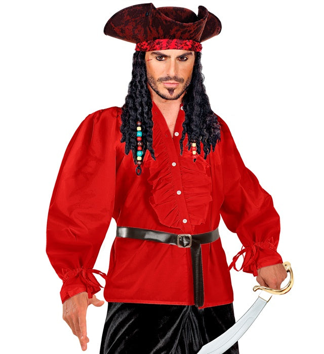 Rotes Rüschenshirt mit langen Ärmeln für Mittelalter- und Gothic-Kostüme