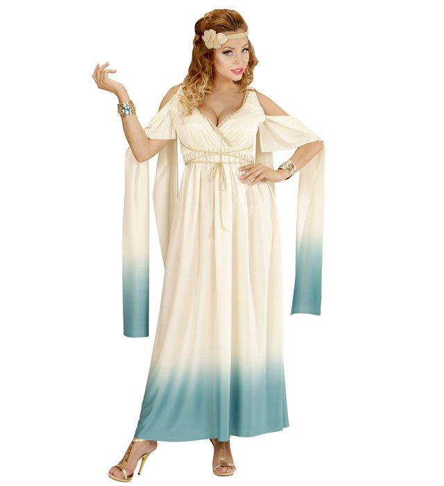 Kleid der Königin von Atlantis mit Lorbeerkranz Stirnband für Fasnacht