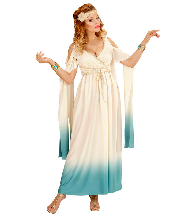 Kleid der Königin von Atlantis mit Lorbeerkranz Stirnband für Fasnacht