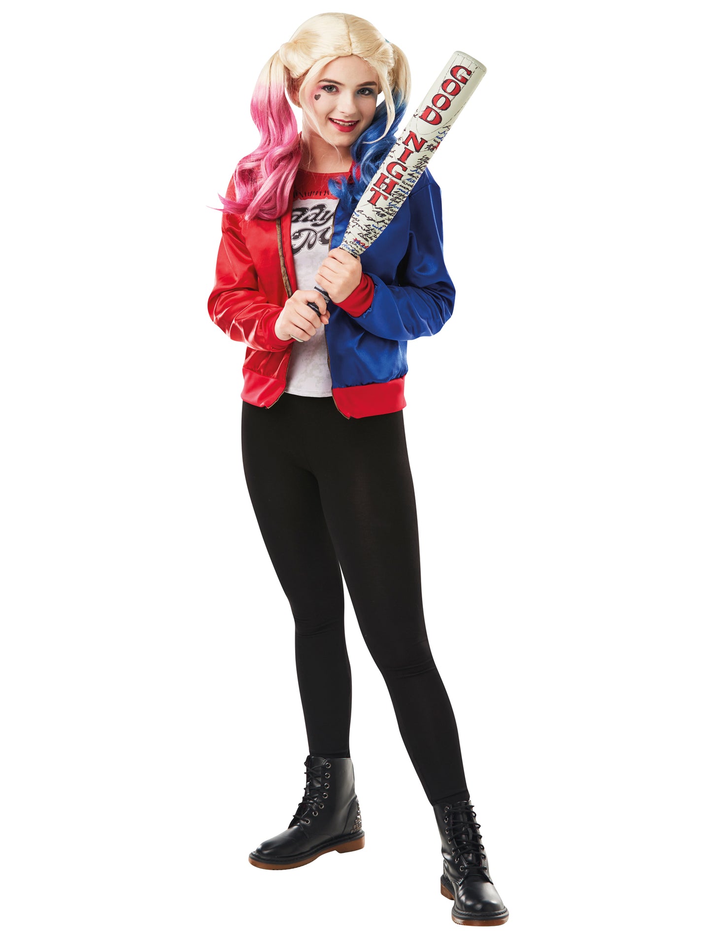Rubies Harley Quinn Kinderkostüm für Mädchen mit bedruckter Jacke und Hemd – Produktansicht