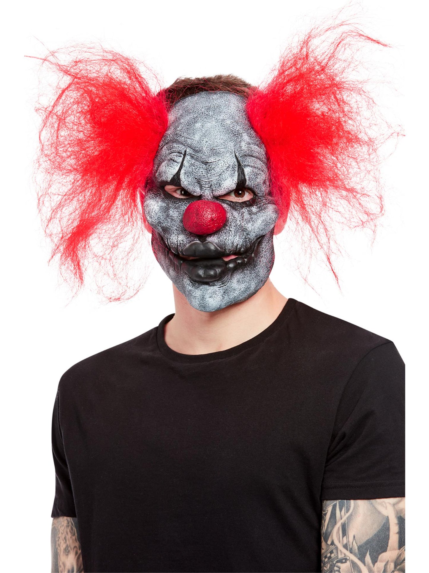 Smiffys Dark Clown Maske aus grauem Latex mit Haar für Erwachsene