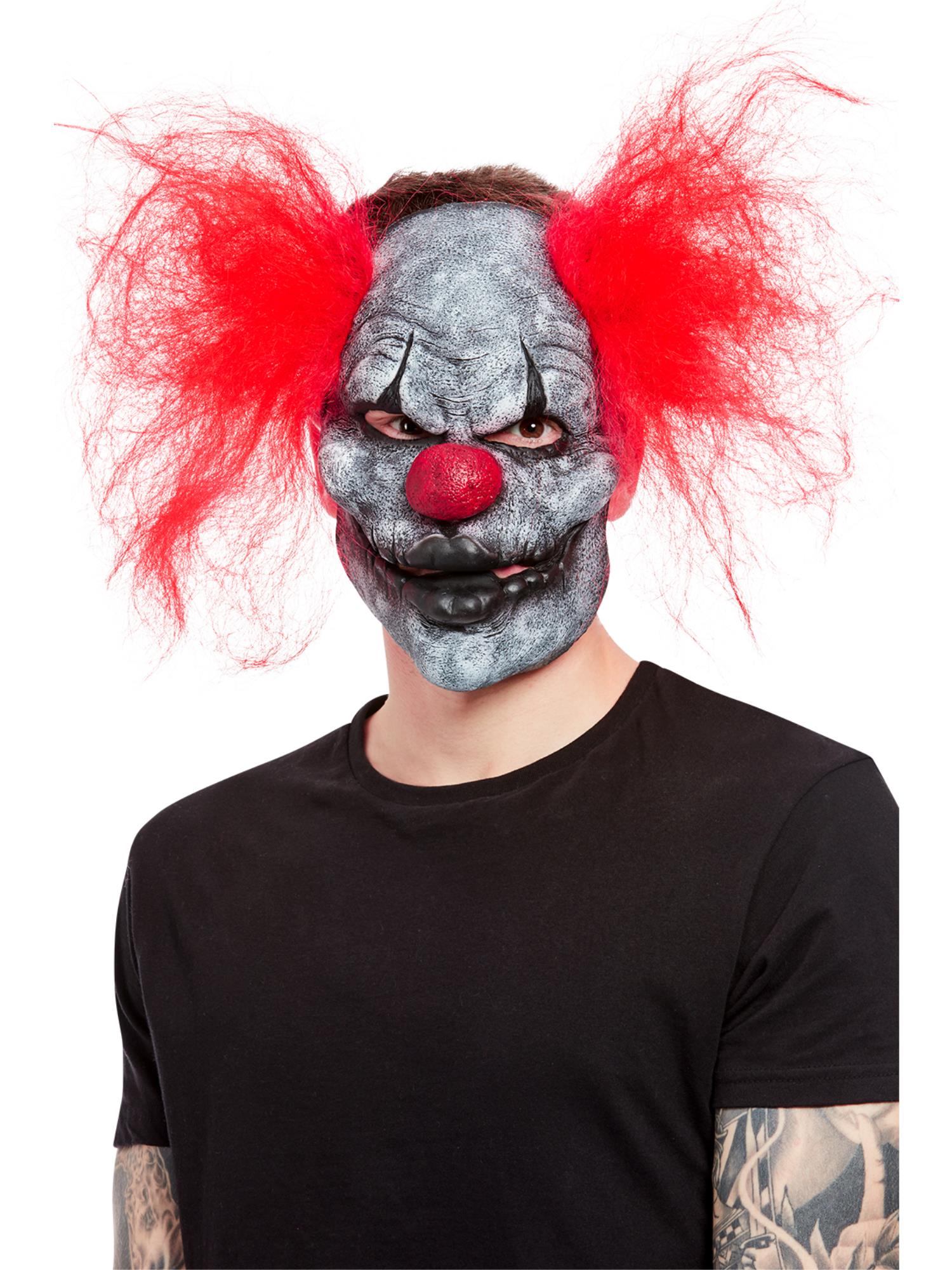 Smiffys Dark Clown Maske aus grauem Latex mit Haar für Erwachsene