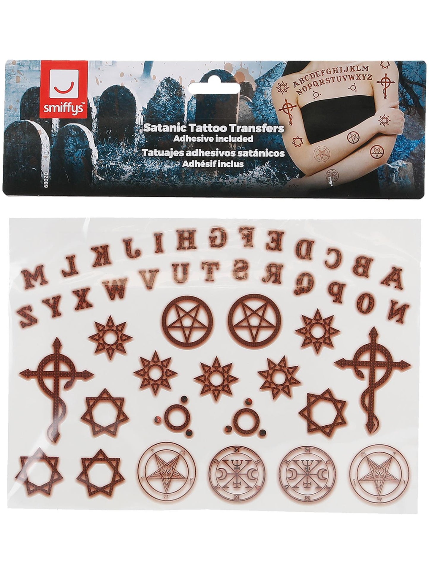 Smiffys Satanic Tattoo Transfers CD für Damen – rote temporäre Tattoo-Transfers – Detailansicht