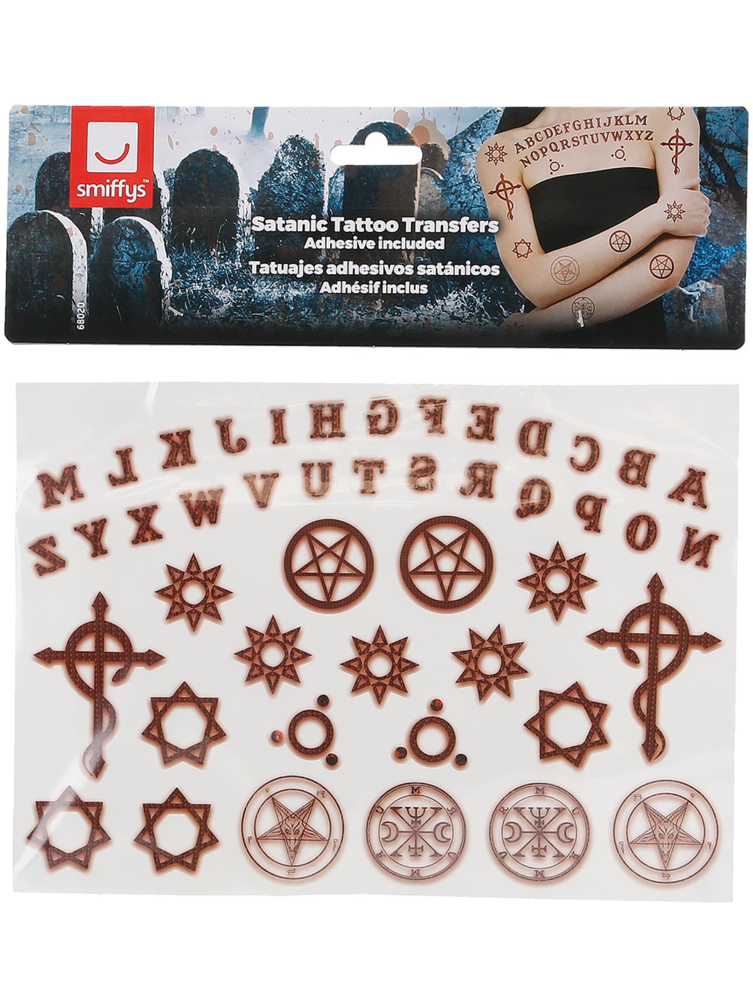 Smiffys Satanic Tattoo Transfers CD für Damen – rote temporäre Tattoo-Transfers – Detailansicht
