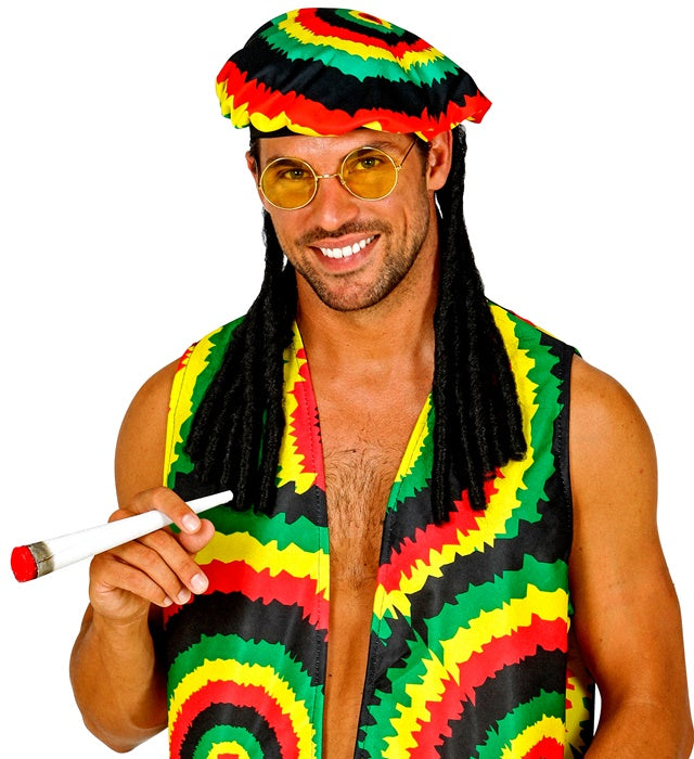 RASTAMANN Mütze mit Dreadlocks, Sonnenbrille und Joint als Fasnacht Kostümzubehör