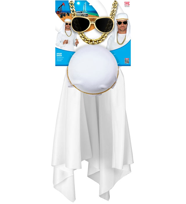 Arabisches Scheich-Kostüm mit Kopftuch, Kette und Brille für Fasnacht