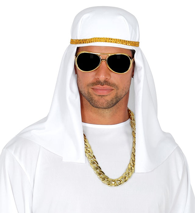 Arabisches Scheich-Kostüm mit Kopftuch, Kette und Brille für Fasnacht