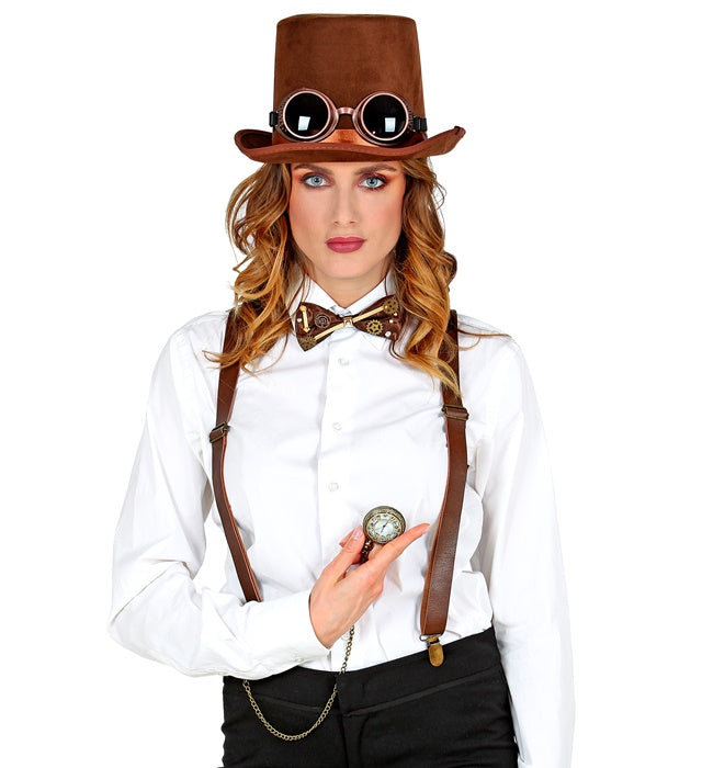 Steampunk Hosenträger, Fliege und Brille Set für Fasnacht-Kostüm