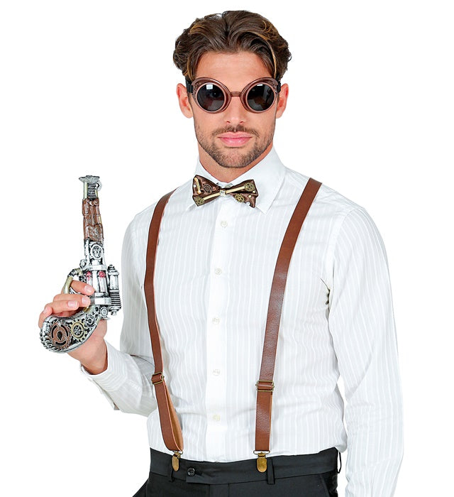 Steampunk Hosenträger, Fliege und Brille Set für Fasnacht-Kostüm