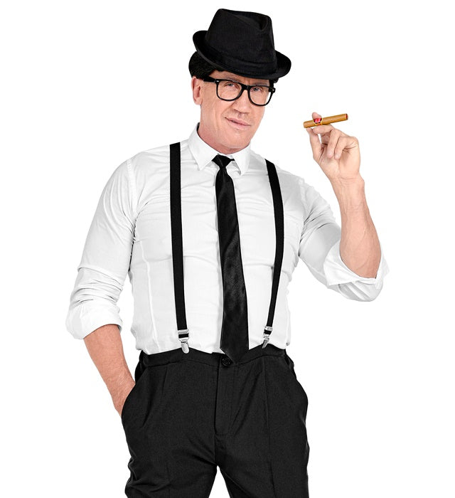 König des Blues Kostümset mit Hut, Hosenträger, Krawatte, Brille und Zigarre