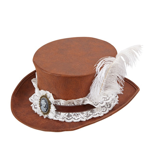 Steampunk Zylinder in Antiklederoptik 12 cm für Fasnacht und Mottoparty