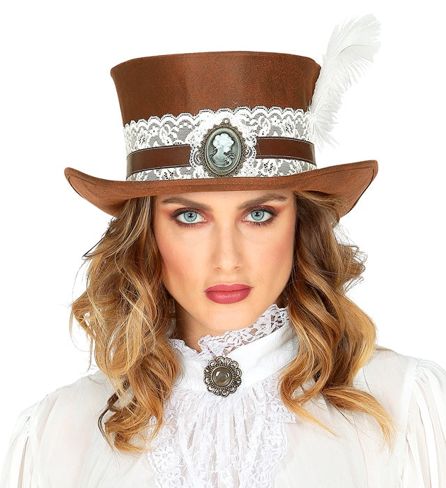 Steampunk Zylinder in Antiklederoptik 12 cm für Fasnacht und Mottoparty