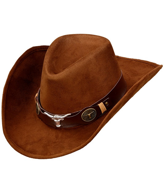 Cowboyhut in brauner Wildlederoptik für Fasnacht und Karneval