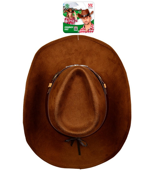 Cowboyhut in brauner Wildlederoptik für Fasnacht und Karneval