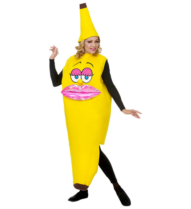 Miss Banana Kostüm mit gelbem Bananen-Hut für Fasnacht
