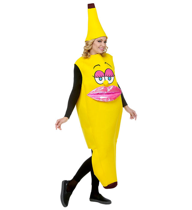 Miss Banana Kostüm mit gelbem Bananen-Hut für Fasnacht