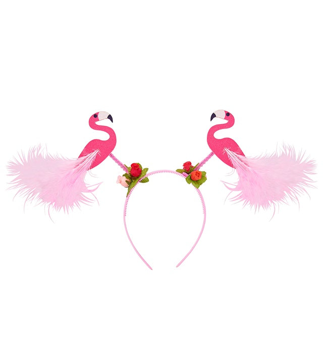 Flamingo Haarreif mit leuchtend pinken Flamingo-Details für Fasnacht und Karneval