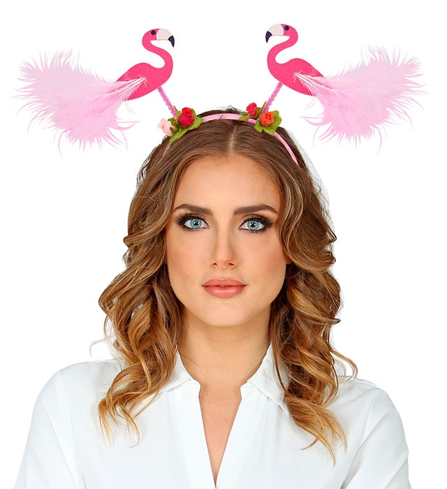 Flamingo Haarreif mit leuchtend pinken Flamingo-Details für Fasnacht und Karneval