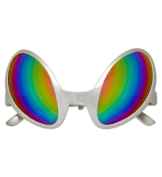 Alien Brille mit holografischen Gläsern auf weissem Hintergrund