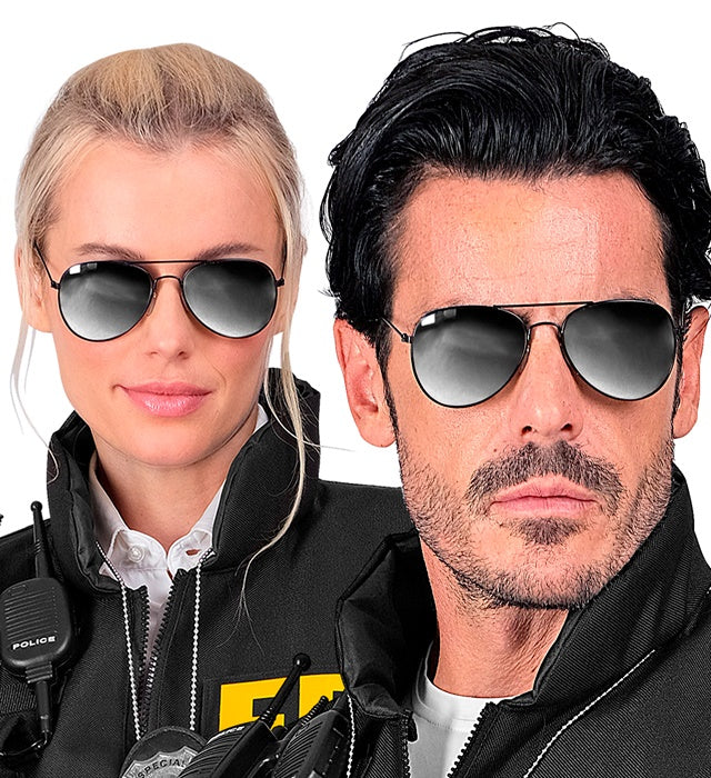 Polizistenbrille mit verspiegelten Gläsern für Fasnacht- und Karnevalskostüm