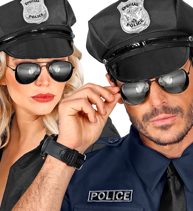 Polizistenbrille mit verspiegelten Gläsern für Fasnacht- und Karnevalskostüm