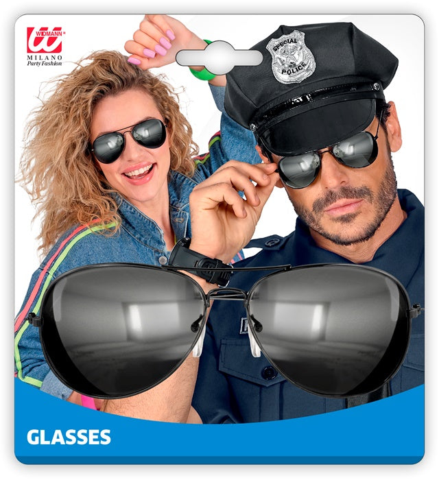 Polizistenbrille mit verspiegelten Gläsern für Fasnacht- und Karnevalskostüm