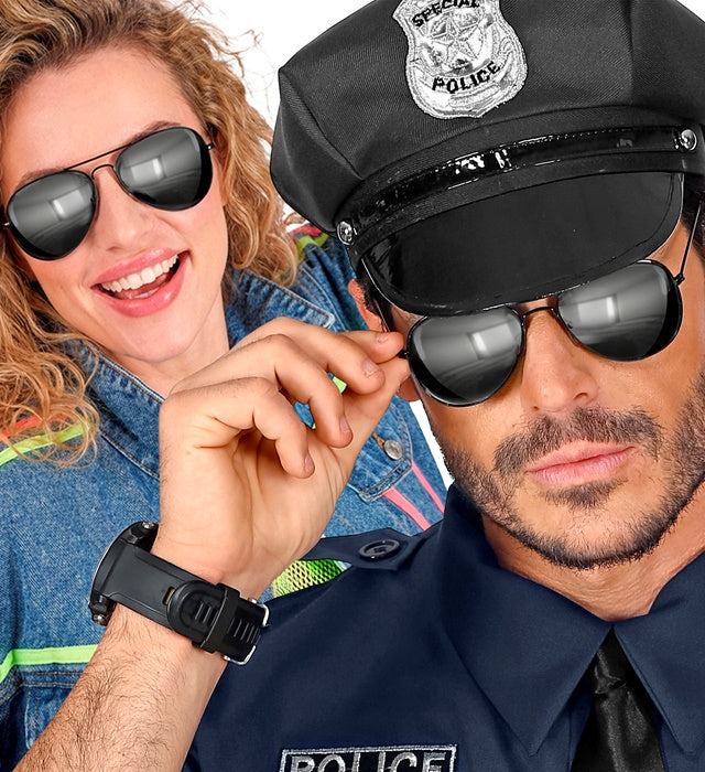 Polizistenbrille mit verspiegelten Gläsern für Fasnacht- und Karnevalskostüm