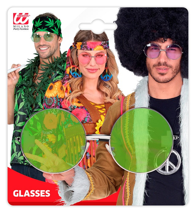 XL Hippie Brille mit großen grünen Gläsern als Fasnacht Accessoire