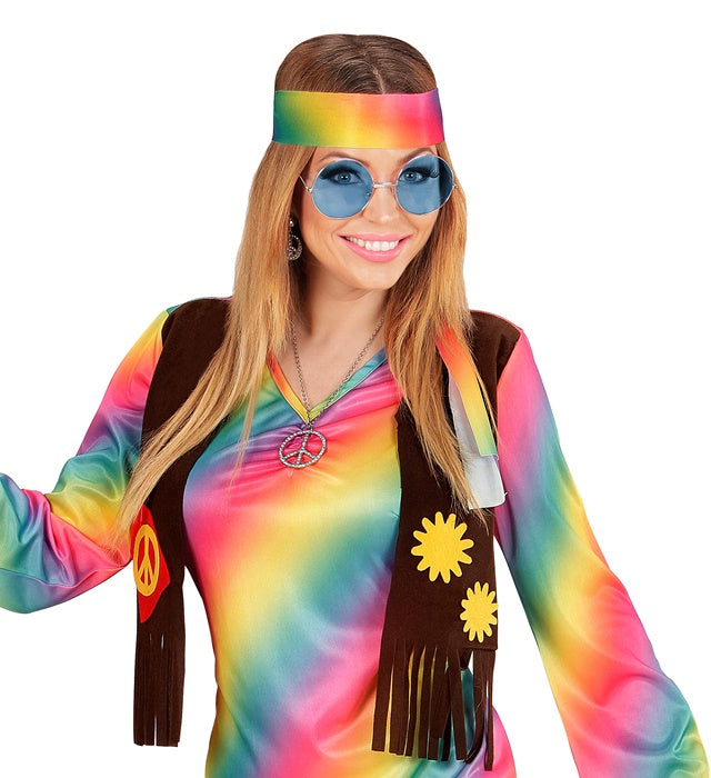 XL Hippie Brille mit großen blauen runden Gläsern auf weissem Hintergrund