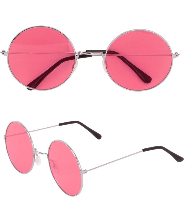 XL Hippie Brille mit großen runden rosa Gläsern auf weissem Hintergrund