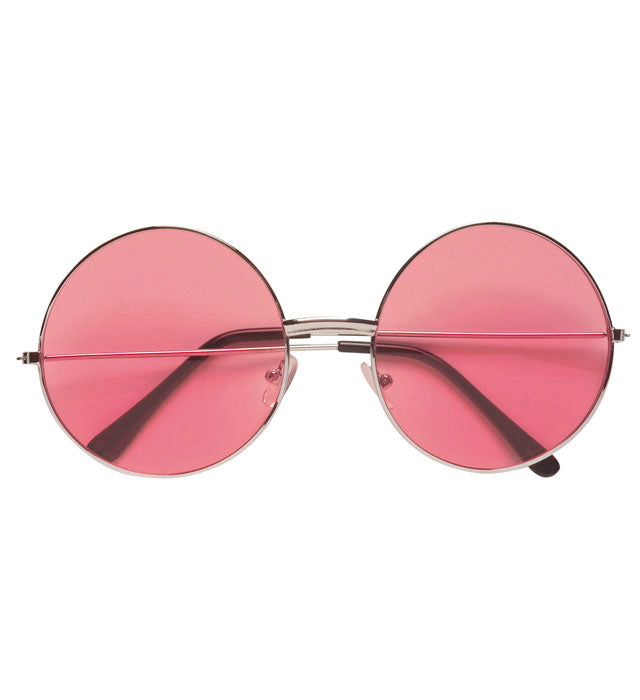 XL Hippie Brille mit großen runden rosa Gläsern auf weissem Hintergrund