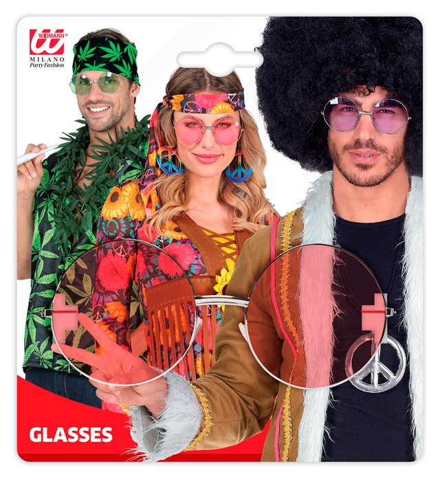 XL Hippie Brille mit großen runden rosa Gläsern auf weissem Hintergrund