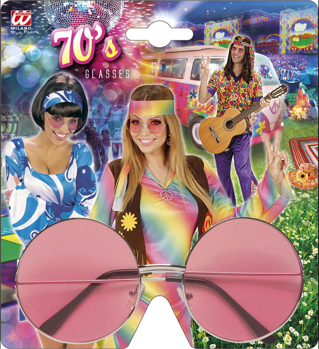 XL Hippie Brille mit großen runden rosa Gläsern auf weissem Hintergrund