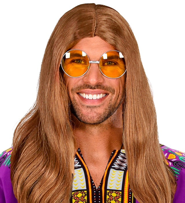 XL Hippie Brille mit großen orangenen Gläsern auf weißem Hintergrund