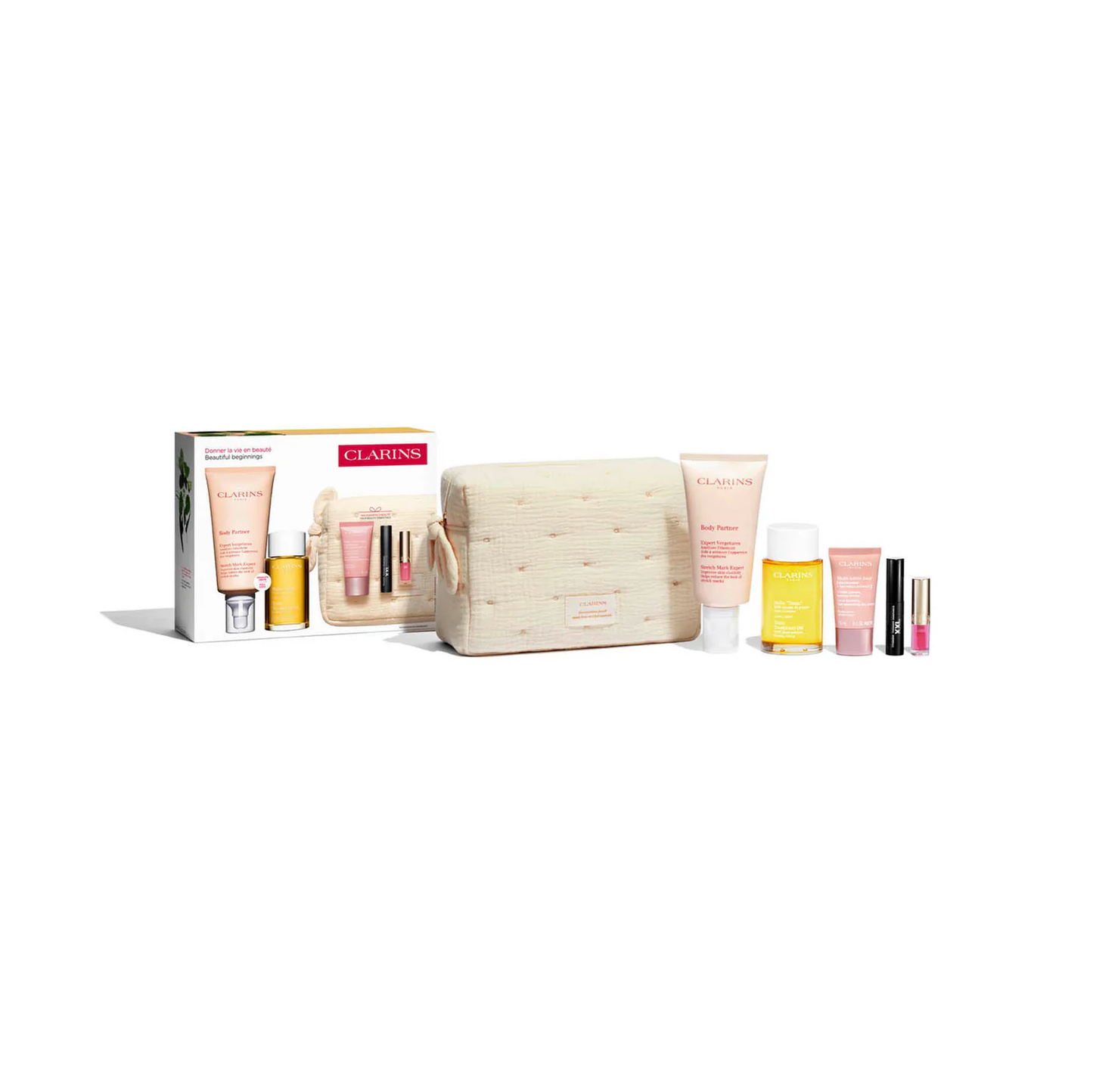 Maternity Set Clarins: Multi Active Jour, Age-Defying, Day, Cream, For Face, 15 ml + Body Partner, Anti-Stretch Marks, Body Cream, Body, 175 ml + Wonder Volume, Volumising, Mascara, Black, 3 ml *Miniature + Tonic, Firming, Body Oil, 100 ml + Lip