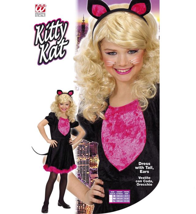 KITTY KAT Katzenkostüm Kleid mit Schwanz und Ohren für Fasnacht