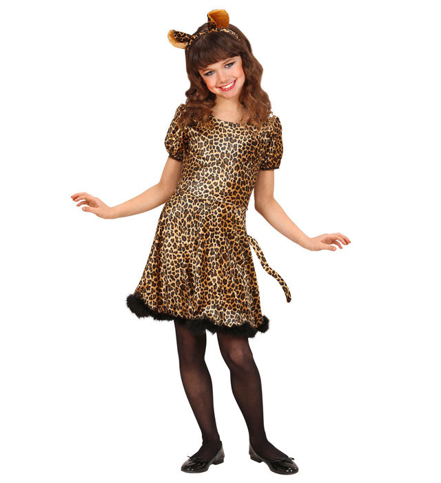 Leopard-Kostüm Kleid mit Schwanz und Ohren für Fasnacht und Karneval