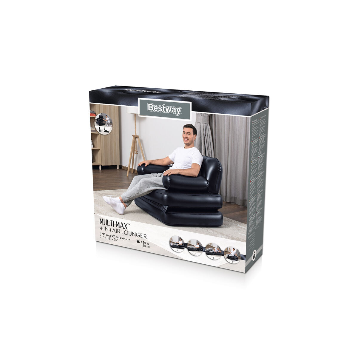 Bestway Aufblasbarer Sessel 4 Positionen Schwarz 191x38x25 cm Innenraum 75114