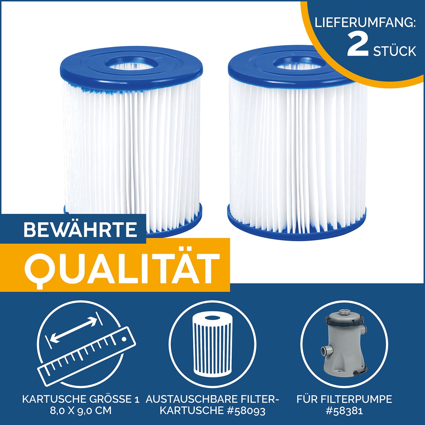 Bestway Filterkartusche Größe I – Doppelpack 8 x 9 cm, 1.249 l/h - Fasnacht24.ch
