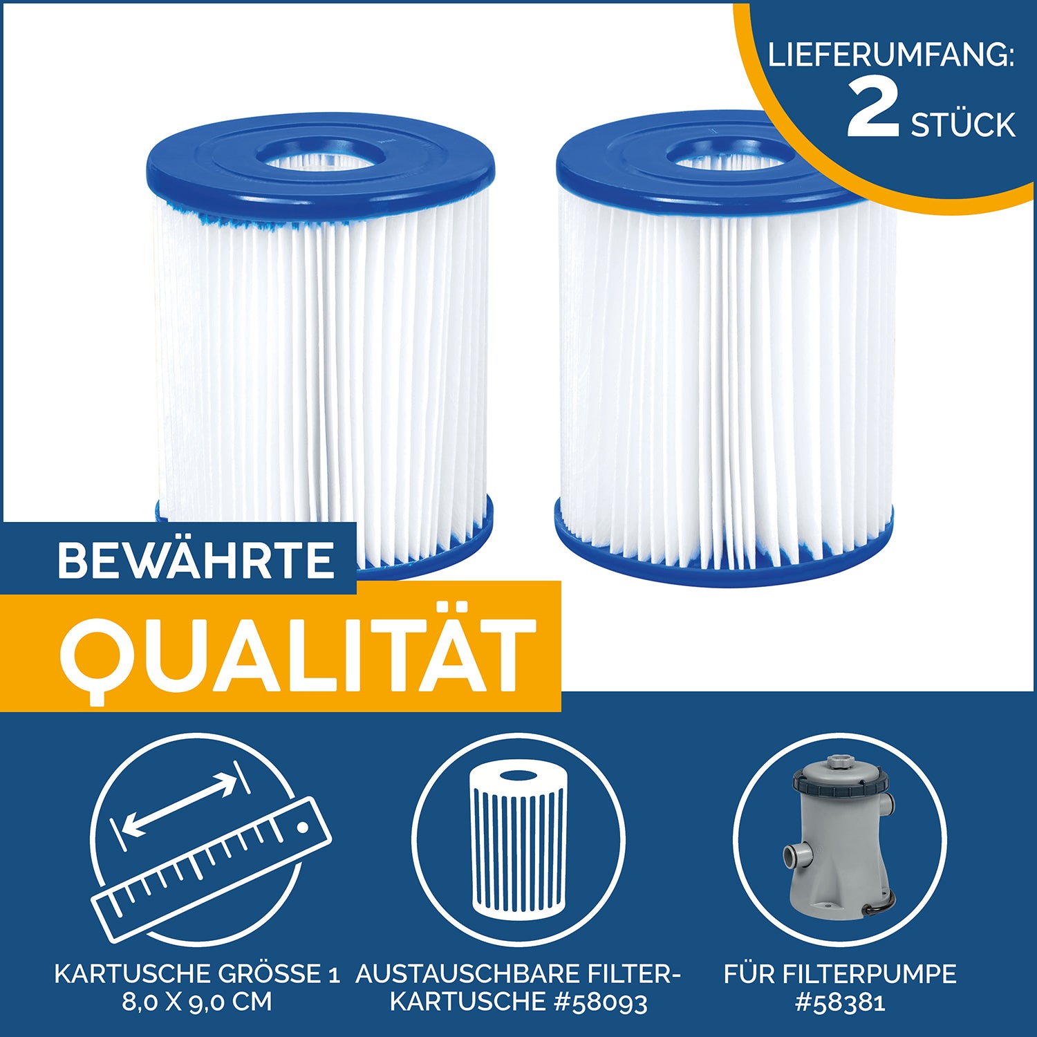 Bestway Filterkartusche Größe I – Doppelpack 8 x 9 cm, 1.249 l/h - Fasnacht24.ch