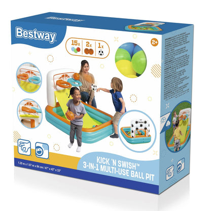 Bestway Kick N’ Swish aufblasbares Bällebad mit Bällen, bunt, 120 × 107 × 84 cm – Rückansicht