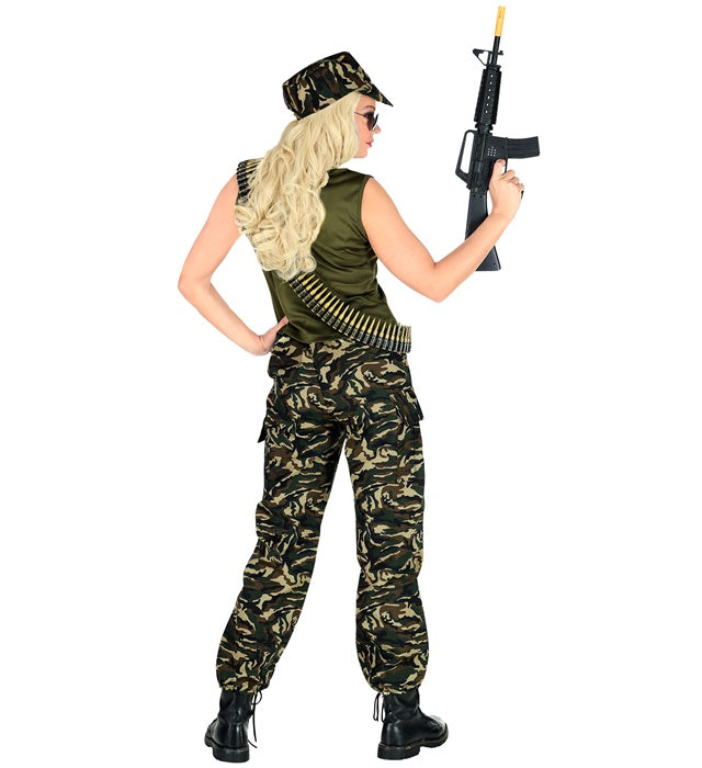 Soldatin-Kostüm bestehend aus Tanktop, Hose und Basecap für Fasnacht und Karneval
