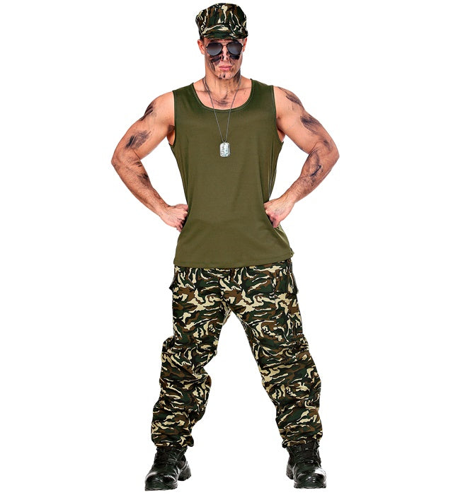 Soldaten-Kostüm bestehend aus Tanktop, Hose und Basecap für Fasnacht und Karneval