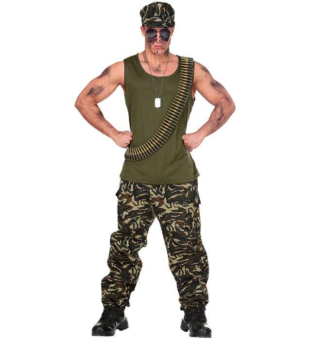 Soldaten-Kostüm bestehend aus Tanktop, Hose und Basecap für Fasnacht und Karneval