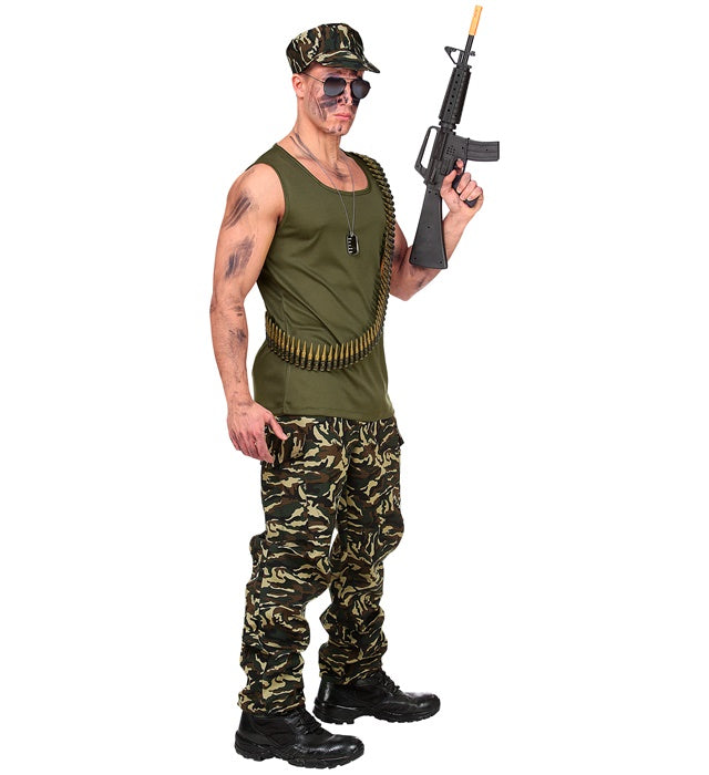 Soldaten-Kostüm bestehend aus Tanktop, Hose und Basecap für Fasnacht und Karneval