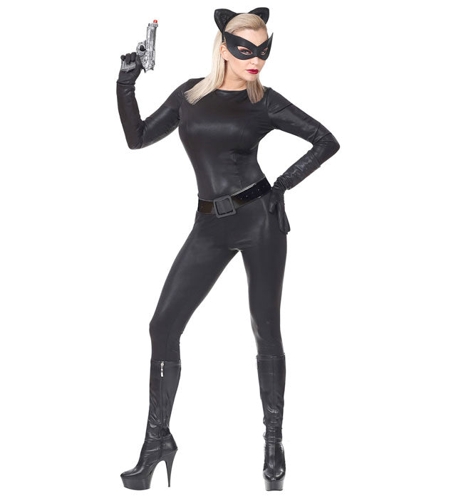 Super Katze Kostüm-Set mit Overall, Handschuhen, Katzenohren und Augenmaske
